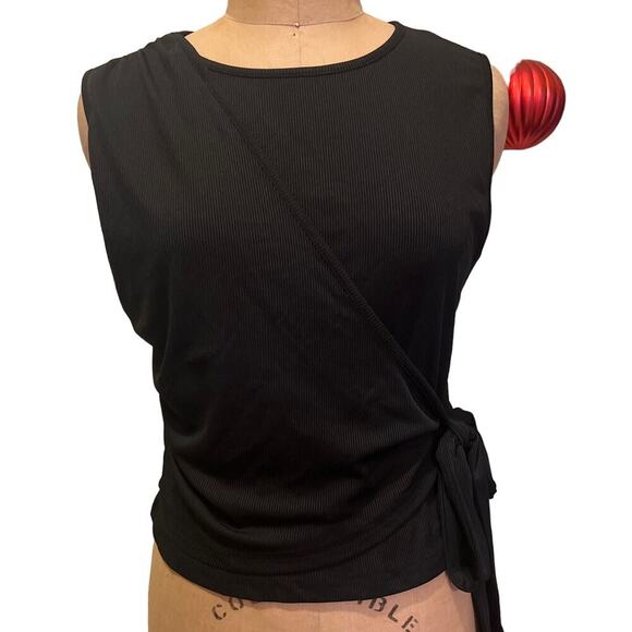 Yozy Tops - Women's Solid Black Ribbed Sleeveless Wrap Side Tie Side Top NWT Size M